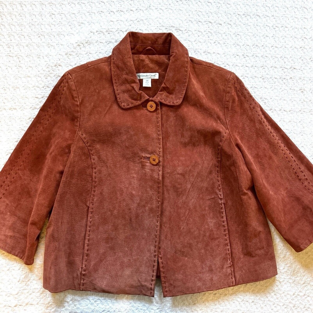 Coldwater Creek Dark Orange Two Button Suede Cropped Jacket-PM